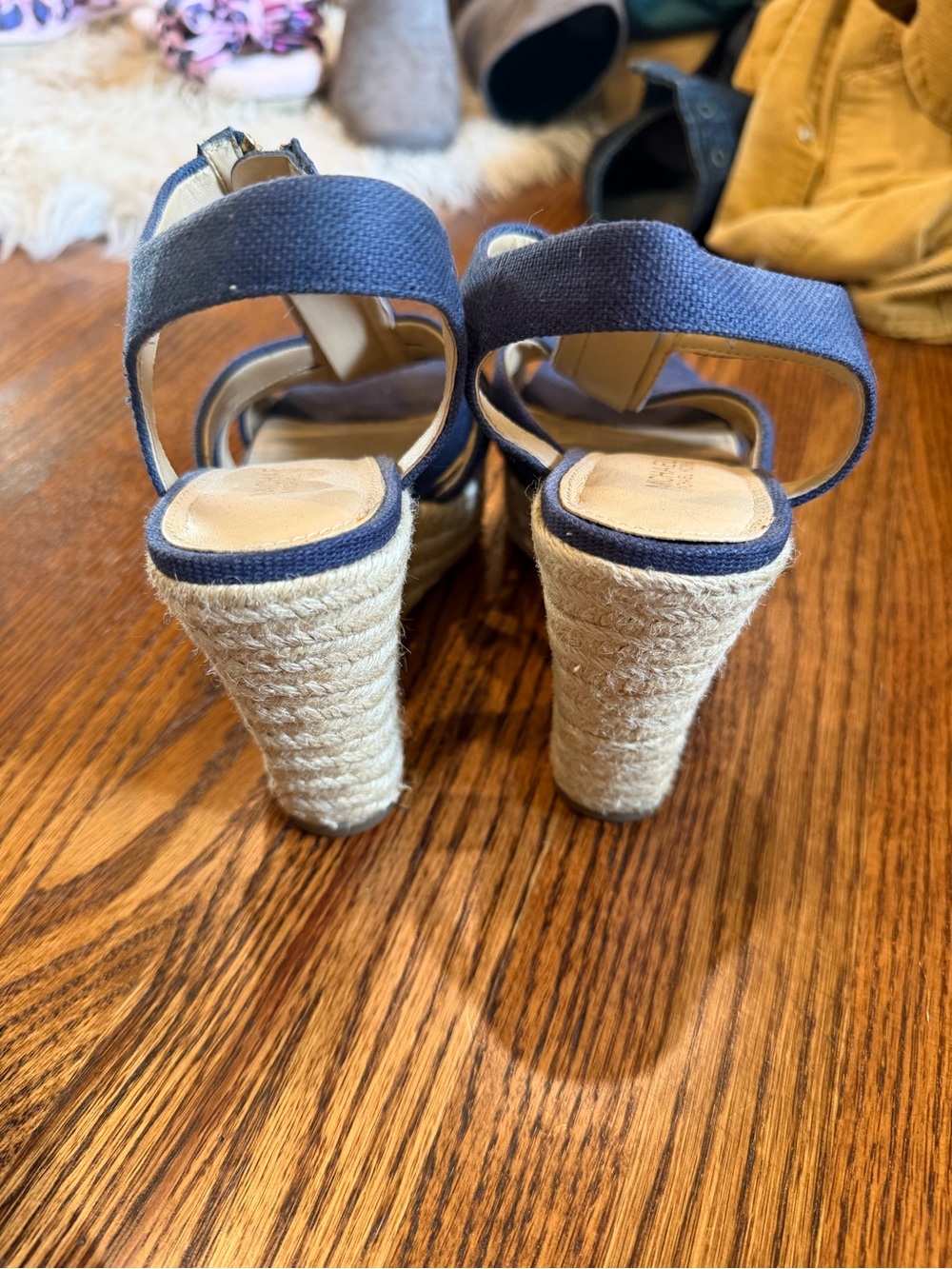 Michael Kors Navy Canvas Espadrille Wedge Sandals with Front Zips - Picture 4 of 5